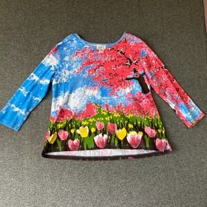 Gunit Fashions Landscape Tulip Print Shirt Womens XL Extra Large Vibrant Colorfu